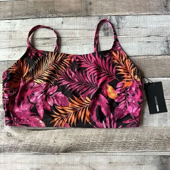 NWT Fashion Nova Tropical Palm Tree Vacation Cami Swim Top | 2X - Picture 3 of 8